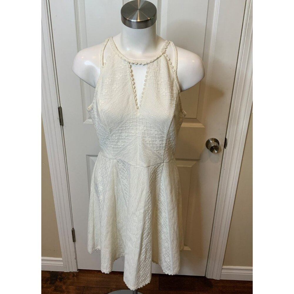 Free People Cream Floral Embroidered Mini Sleeveless Dress, Size 10